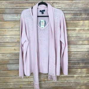Karen Scott 2X V Neck Rhinestone Pink Sweater A2